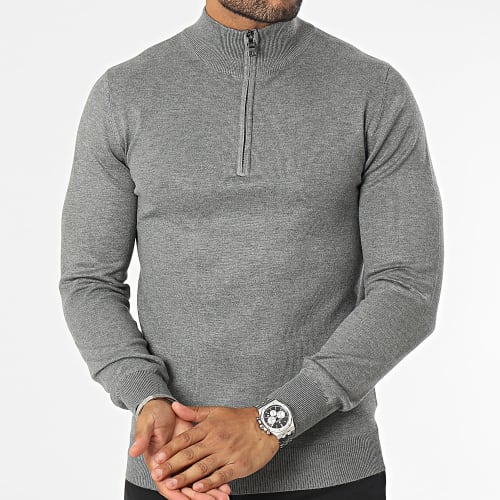 Pull Col Zippé Gris