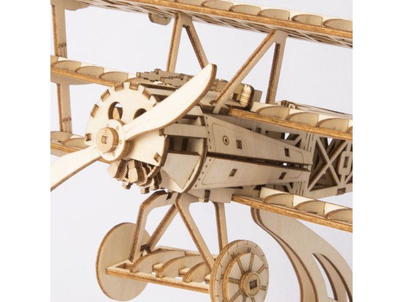RoboTime Bausatz Flugzeug Doppeldecker 3D-Puzzle aus lasergeschnittenen Holzteilen