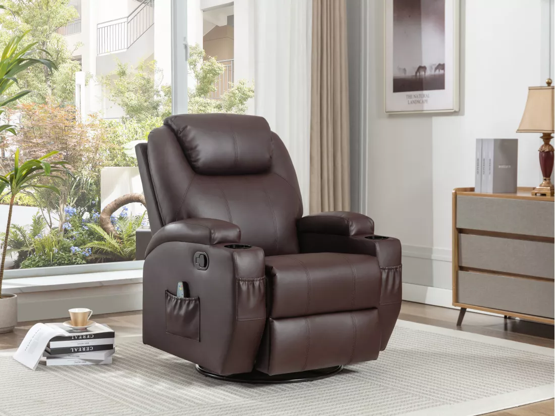 Fauteuil massant SILVANO en simili - Marron