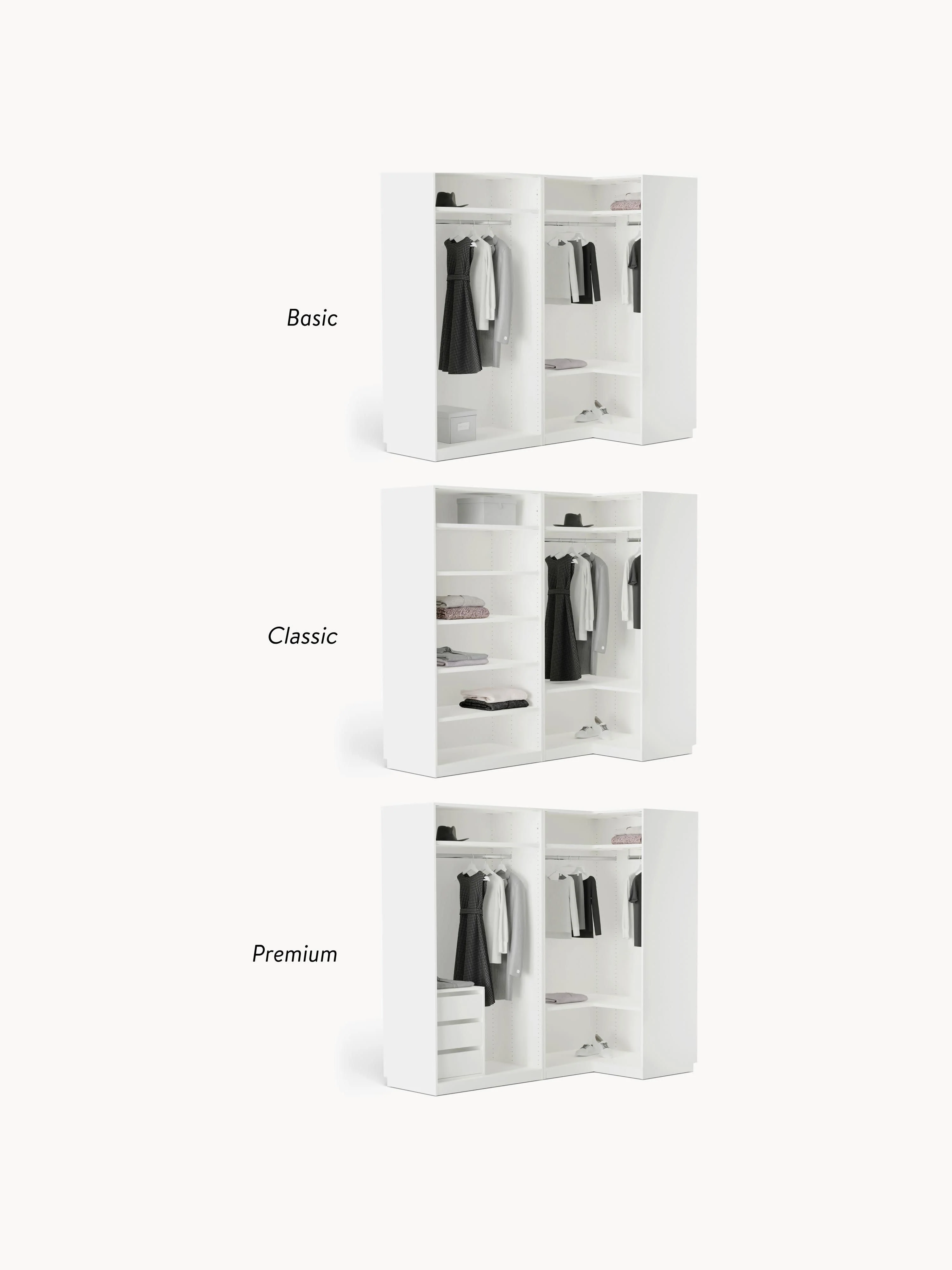 Modulaire hoekkast Charlotte, 215 cm breed, diverse varianten