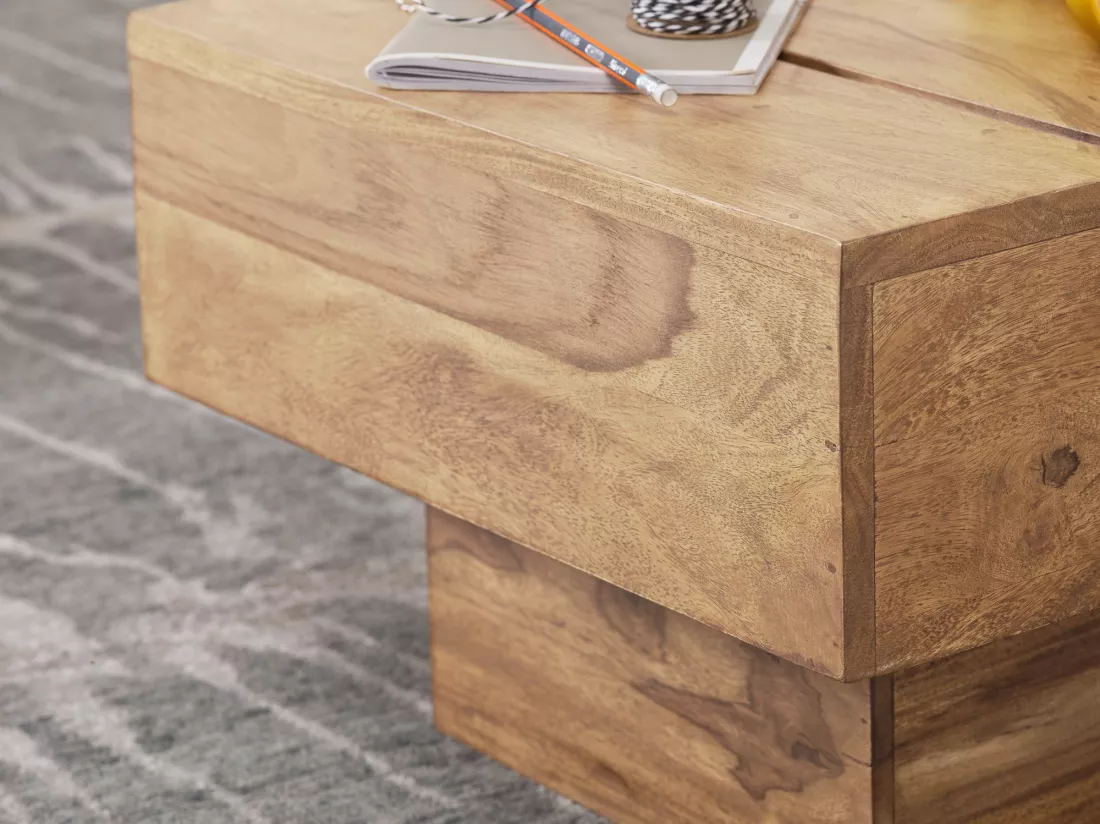 Table d'appoint Bois Massif 44x30x44cm Bout de canapé Table de Salon