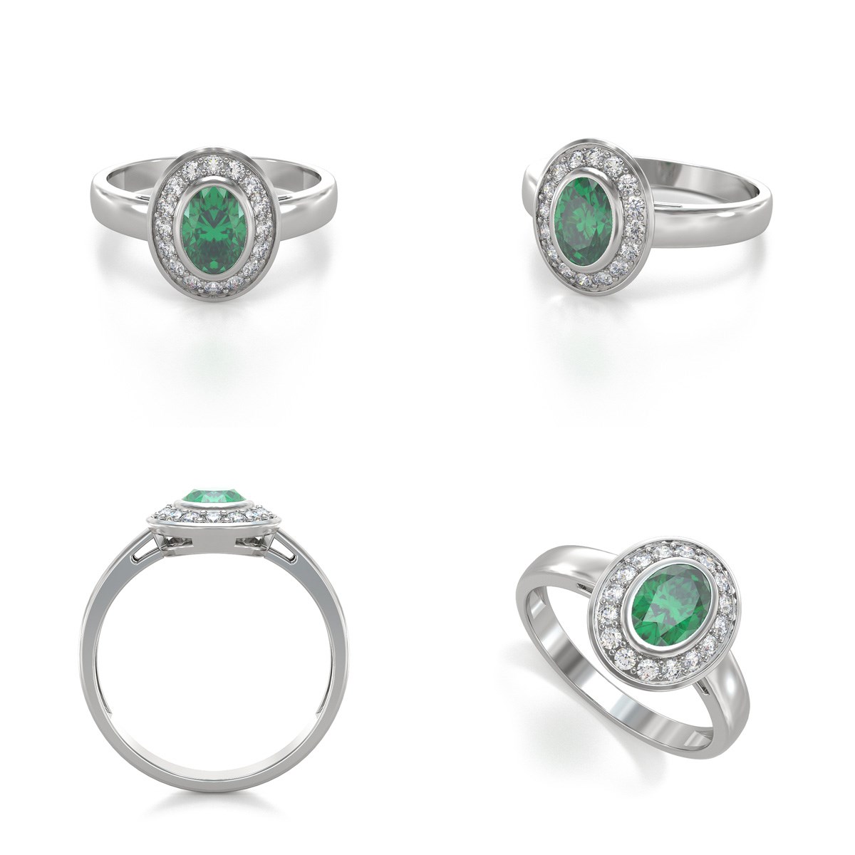 Bague ADEN Or 585 Blanc Emeraude et diamants 2.788grs