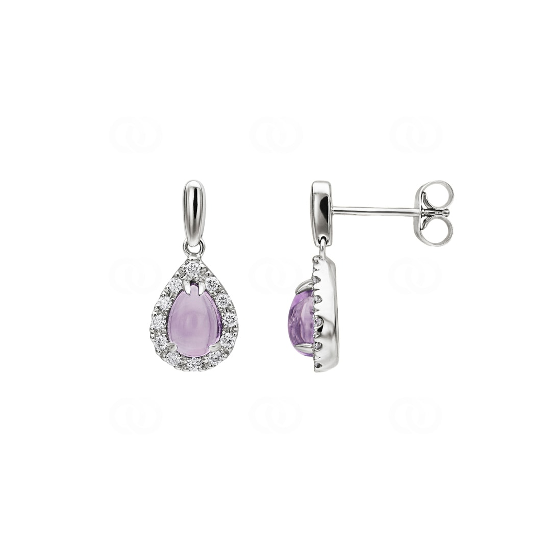 Ohrhänger 750/18 K Weissgold mit mit Amethyst Cabochon & Brillanten 0.27 ct H/si