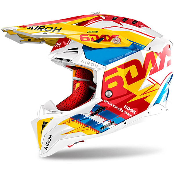 Airoh - Casque Aviator 3 Six Days Spain 2024 Jaune / Bleu / Blanc / Rouge / Brillant