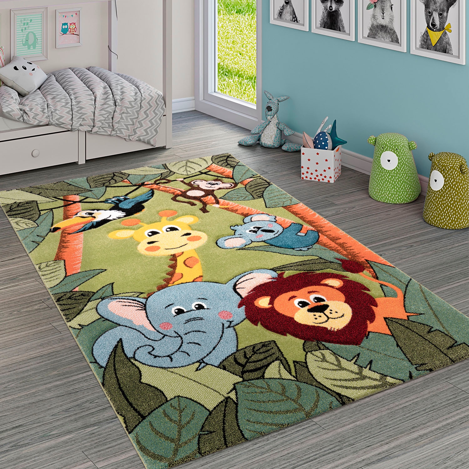 Paco Home Kinderteppich »Diamond 638« rechteckig 18 mm Höhe 3D-Design, Motiv Dschungel Tiere, Kinderzimmer, Kundenliebling