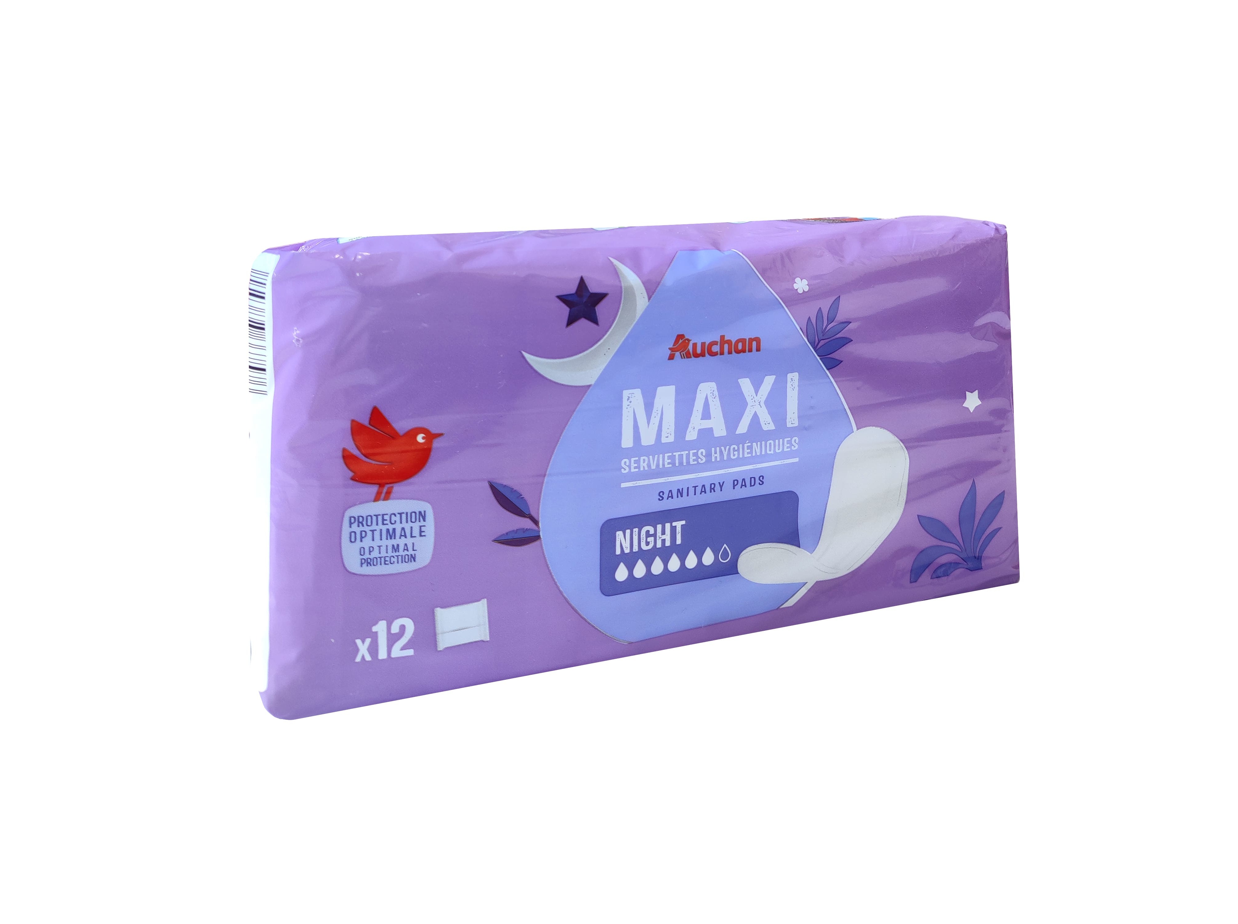 PENSOS HIGIÉNICOS AUCHAN MAXI NOITE SEM ABAS COM BOLSA 12UN