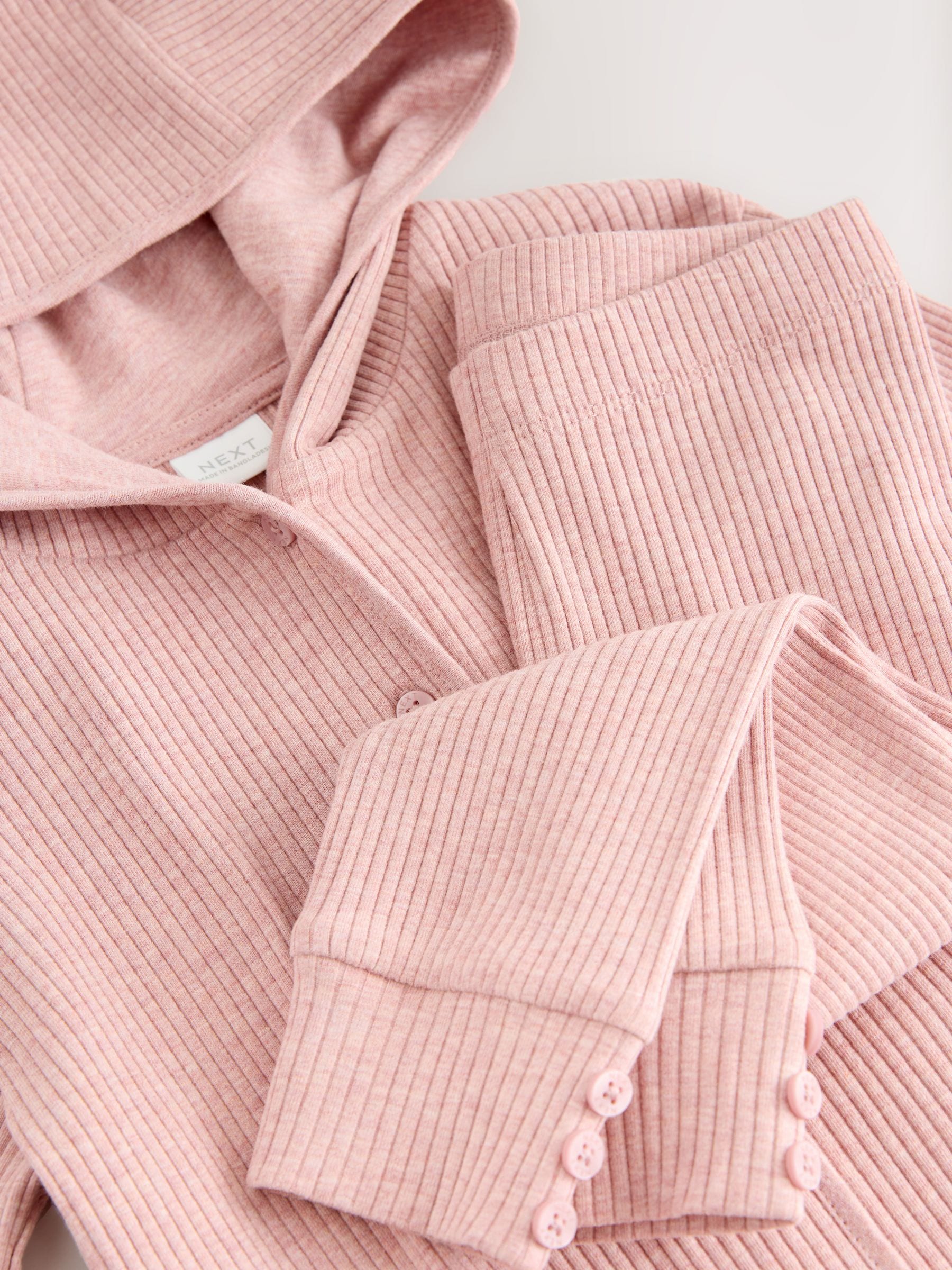 Lichtroze - Set met geribbelde cardigan met capuchon en legging (3mnd -7jr)
