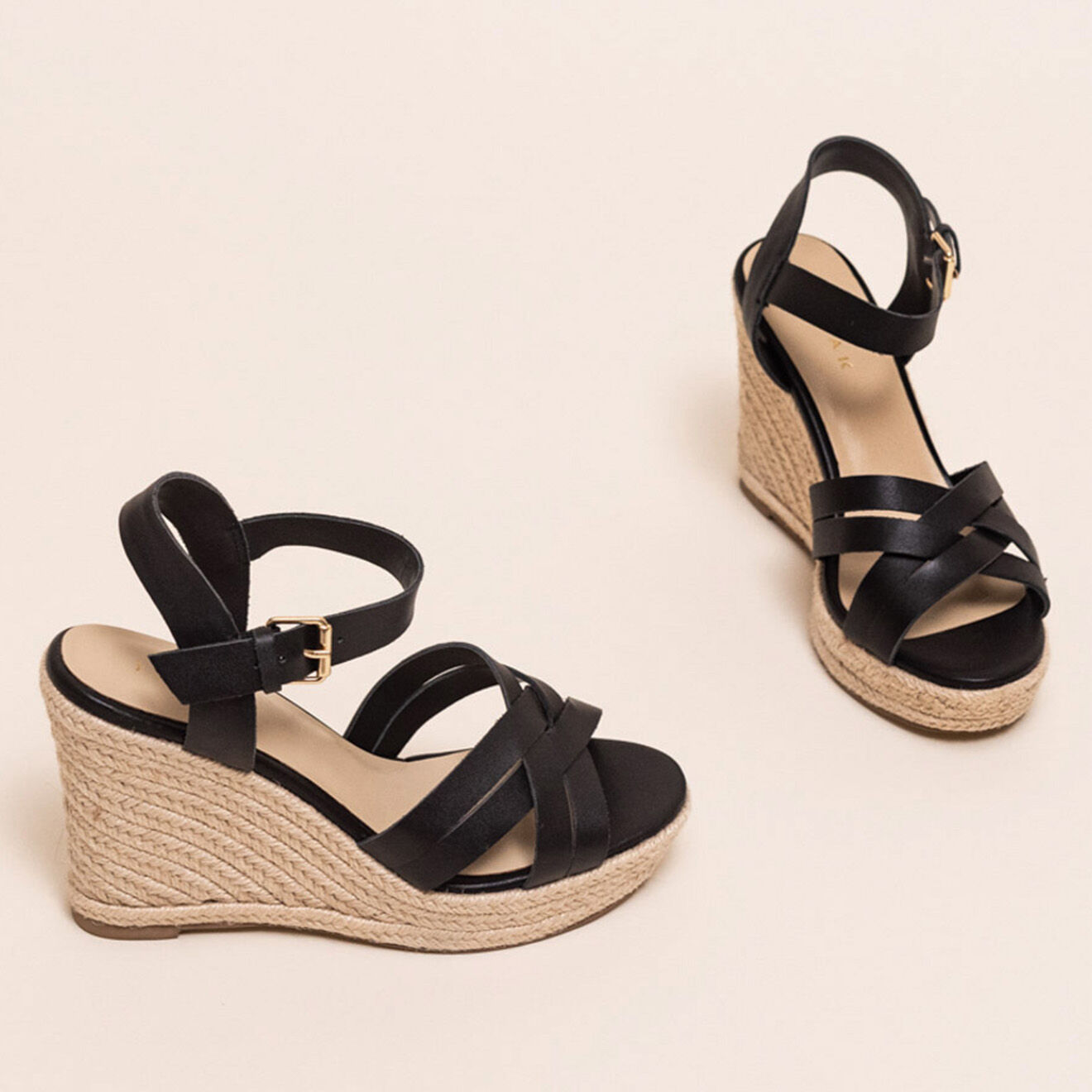 Jonak Sandales compensées en Cuir Sacha noires - Talon 12.5 cm