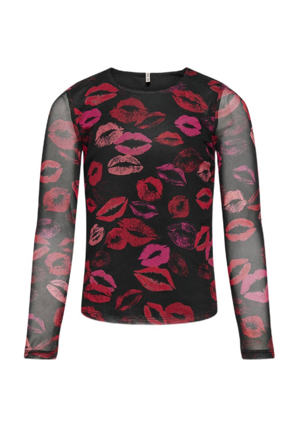 ONLY semi-transparantetop KOGPARIS met all over print zwart/rood