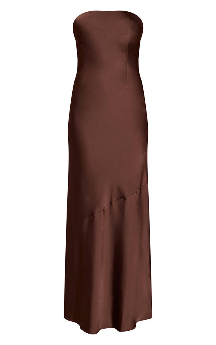 Chocolat Robe Longue Satinée À Bandeau Avec Dos Drapé