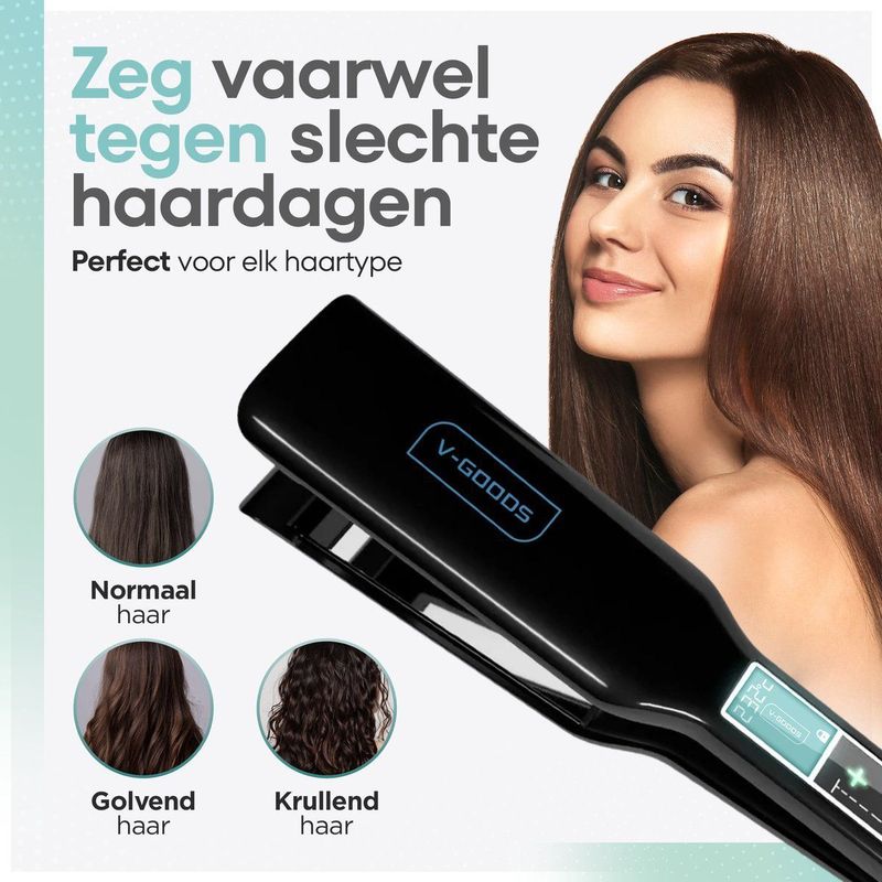 V-Goods - Professionele Stijltang - Bruikbaar als Krultang - Inclusief Handschoenen en Haarclips