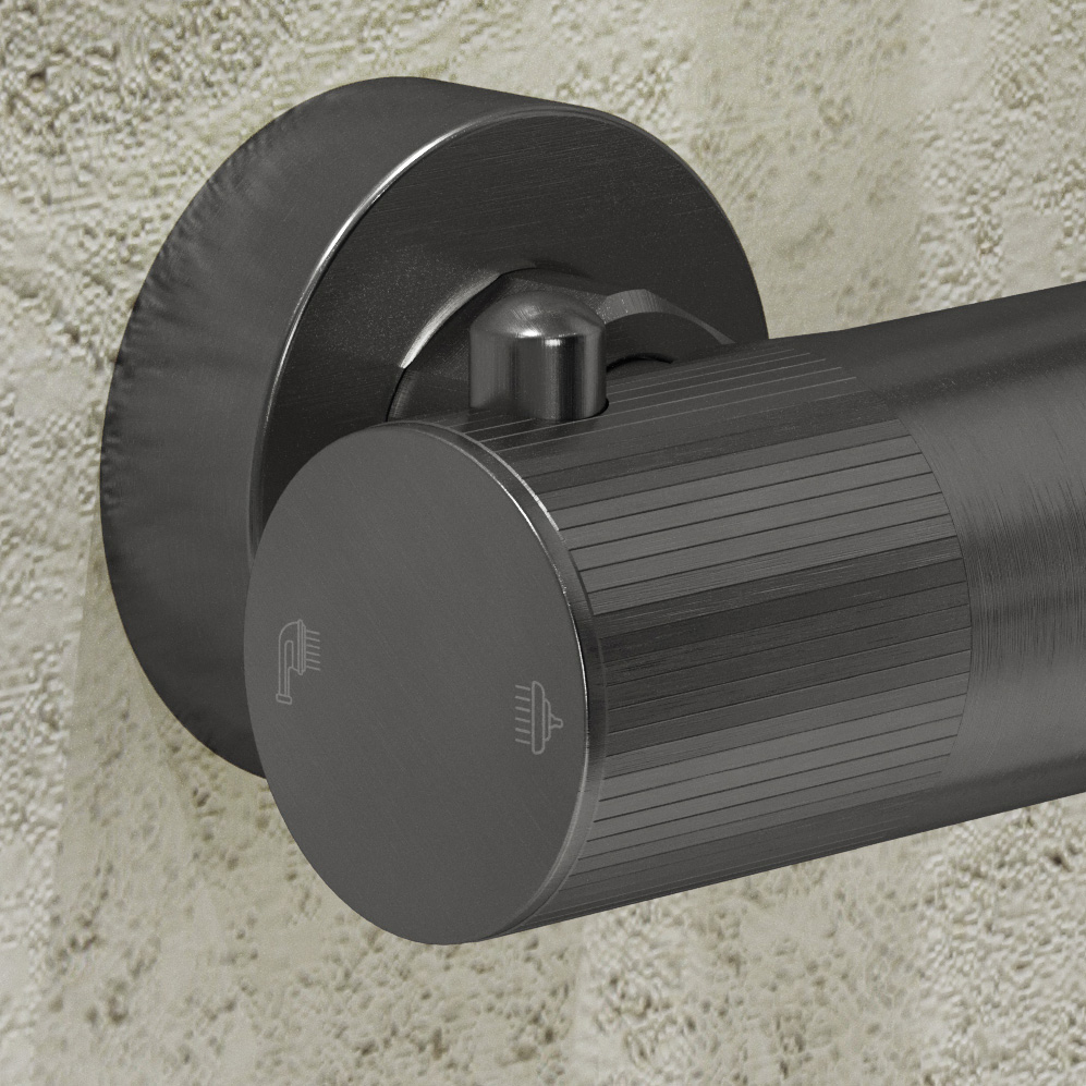 Saniclear Iron Stripes doucheset verouderd ijzer / gunmetal met thermostatische kraan, handdouche en glijstang