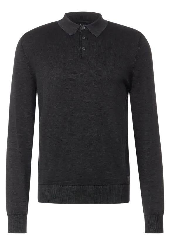 Strick Polo Pullover - faded black