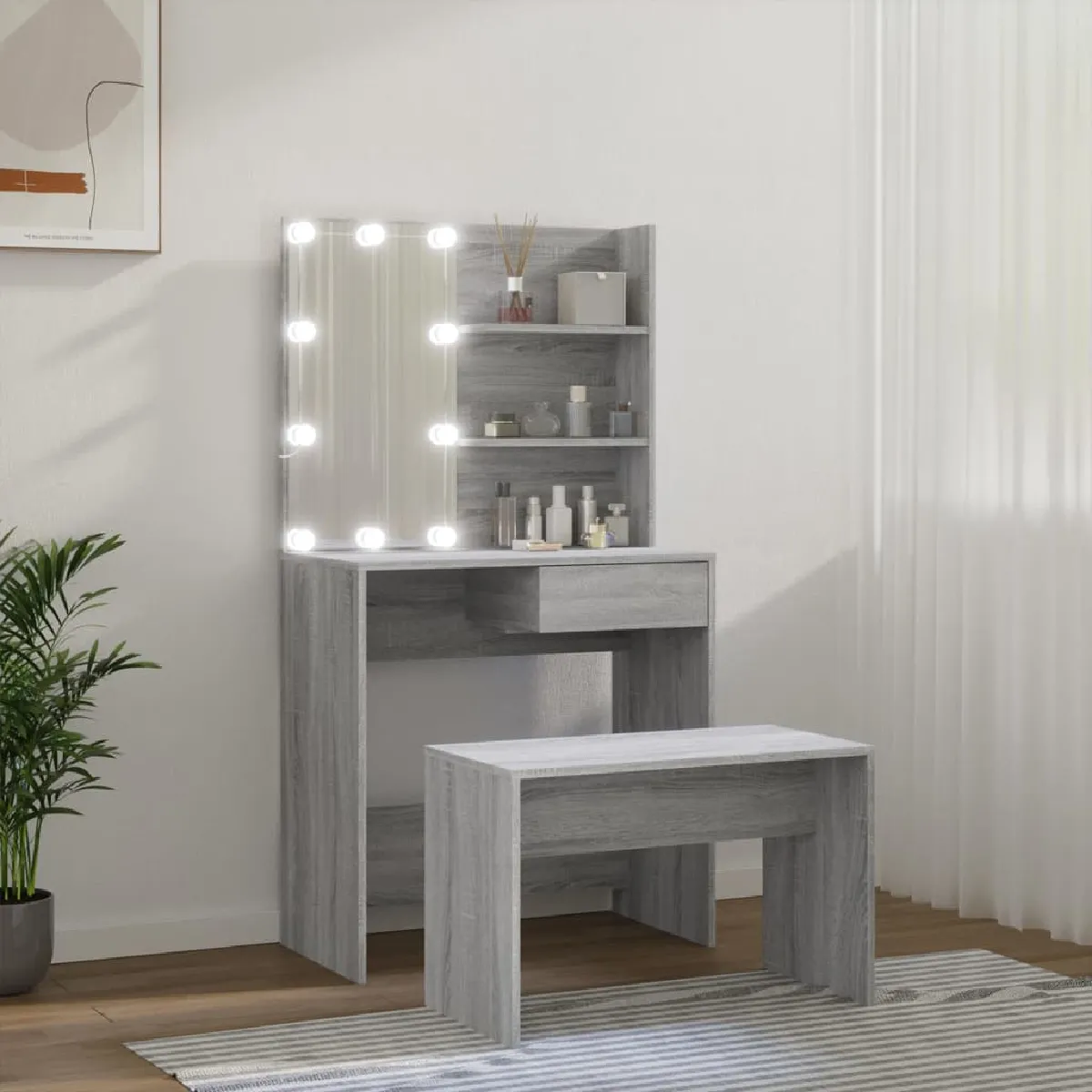vidaXL Ensemble Coiffeuse LED - Sonoma Gris