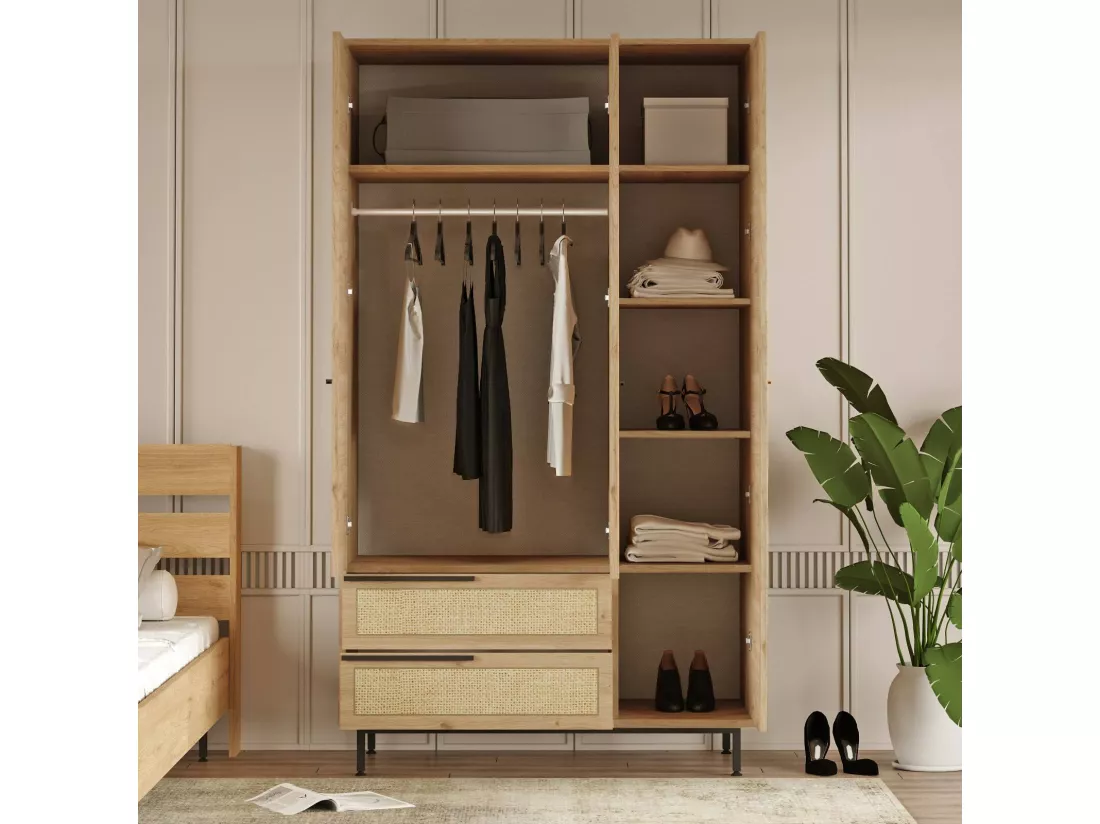 Grande Garde-robe Dmattiell, Meubles de chambre, Penderie de plain-pied, Placard à vêtements, 112x55 h196 cm, Noyer et Chêne