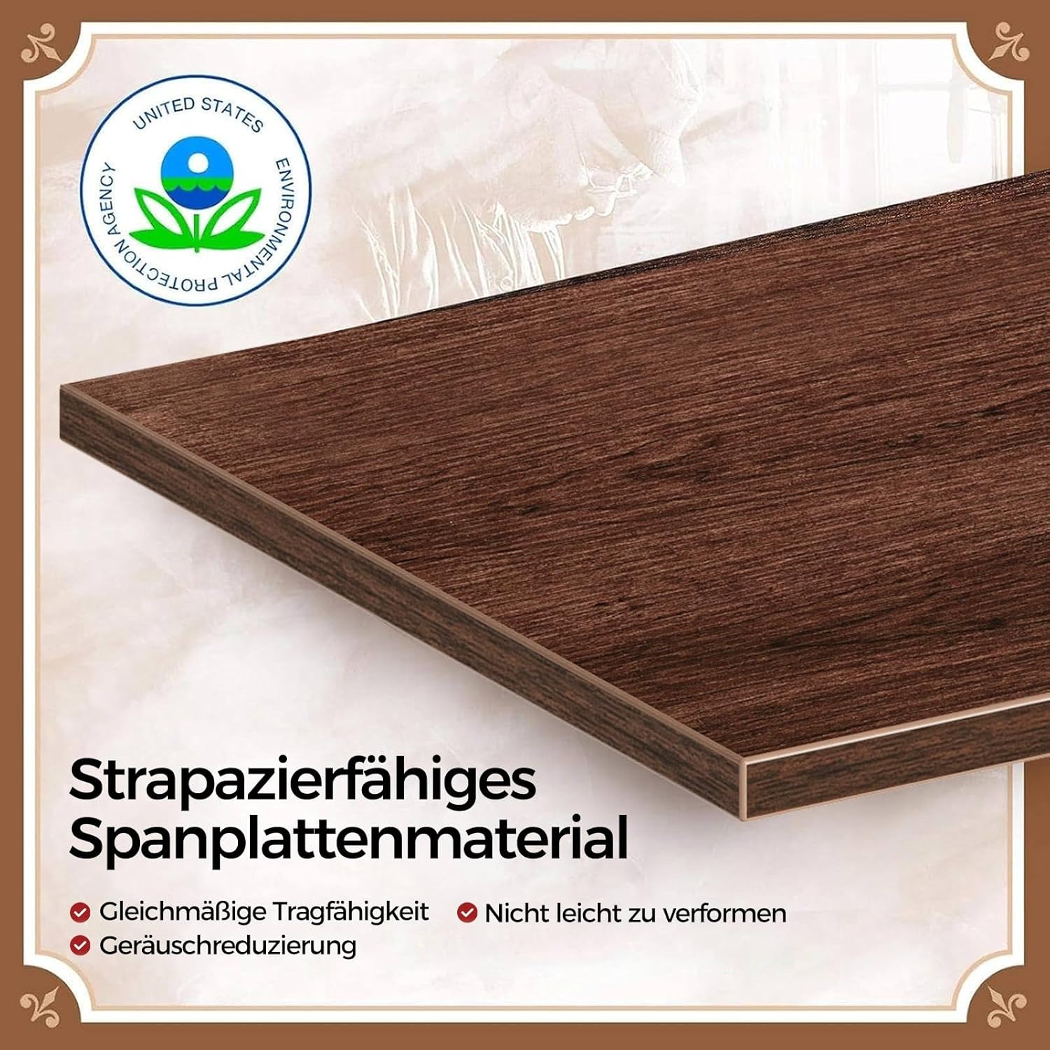 Rolanstar Höhenverstellbarer Couchtisch mit 2 Schubladen, 100 x 50 cm Wohnzimmertisch aus Holz,Platzsparend & Einfach Montiert für Schlafzimmer, braun