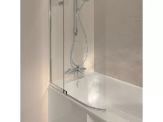 Pack baignoire bain douche 170 x 90 JACOB DELAFON Malice gauche blanc mat + tablier en niche + pare bain + étagère