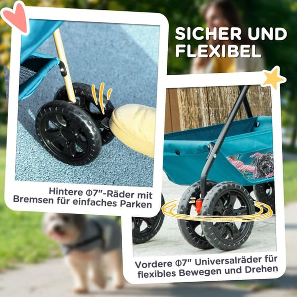 Hundevogn 3 i 1 hundevogn sammenleggbar hundeboks, sammenleggbar transportpose med drikkeholder, hundevogn, kattevogn med 360° hjul kattevogn for mini
