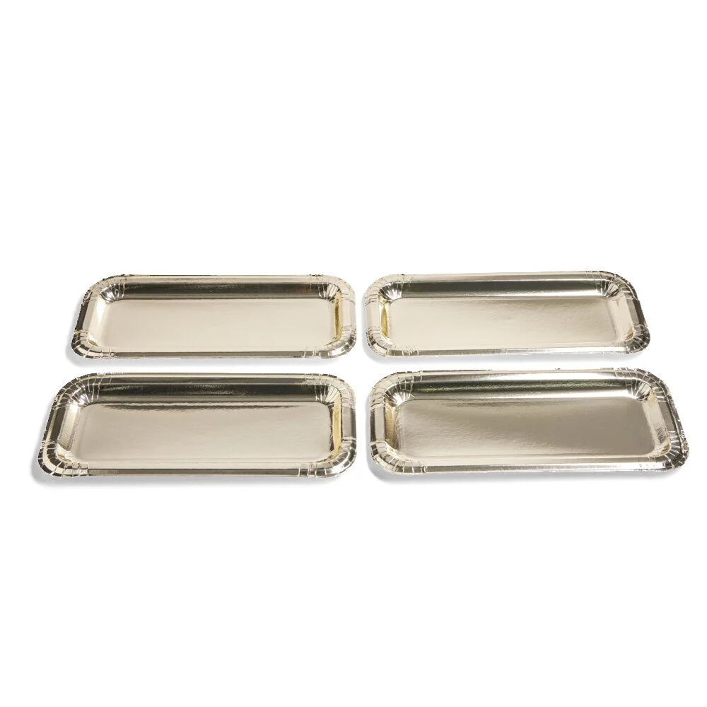 Plat à cake x4 en carton doré 15,5x34cm