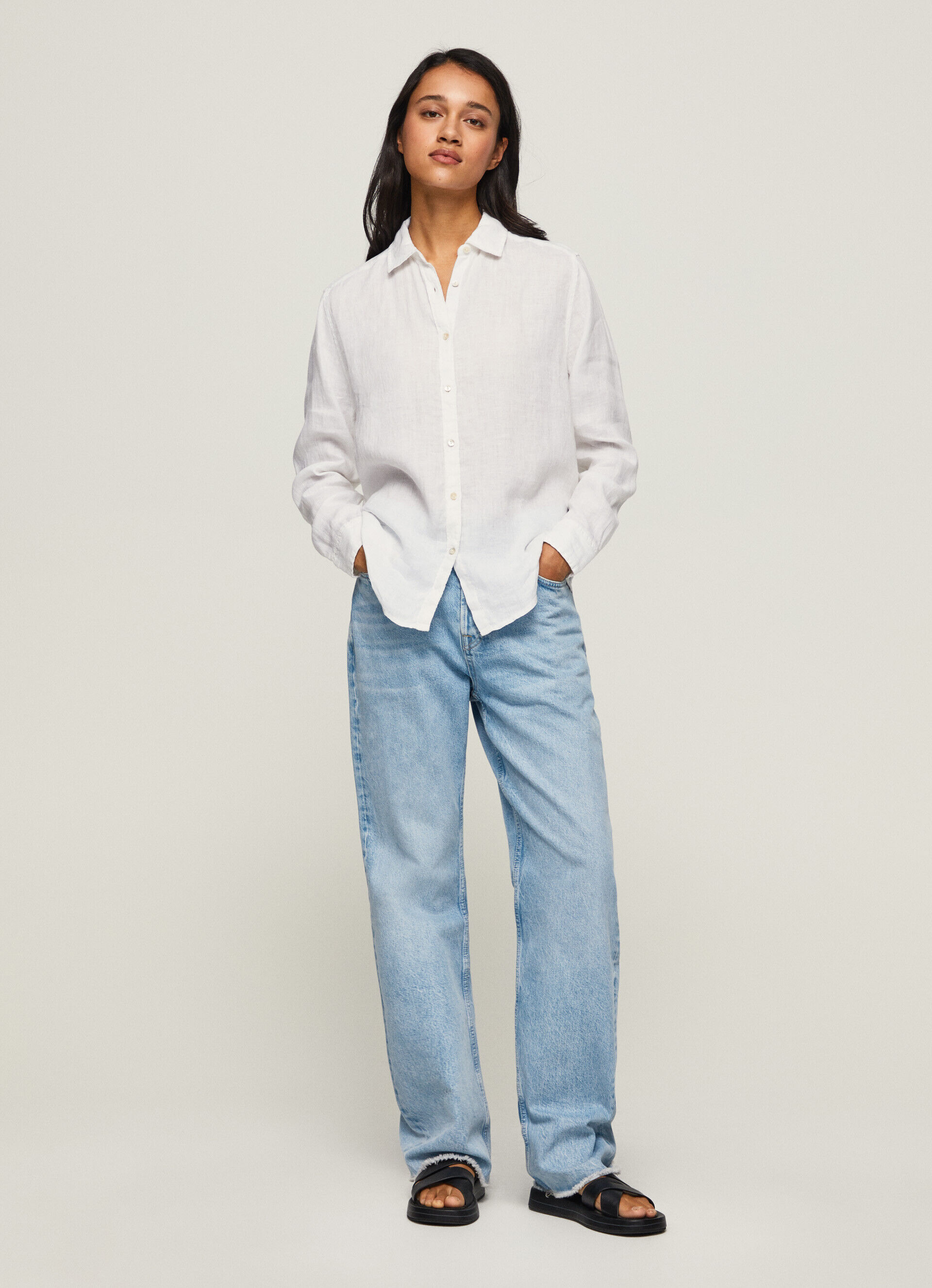 CAMISA FIT REGULAR CON LINO LISA - white