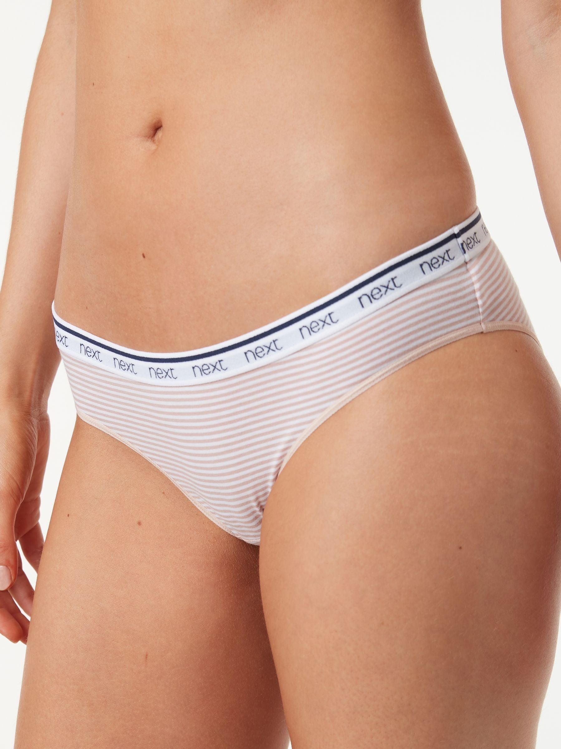 Roze/blauw gestreept - 4 Katoenen slipjes met logotailleband