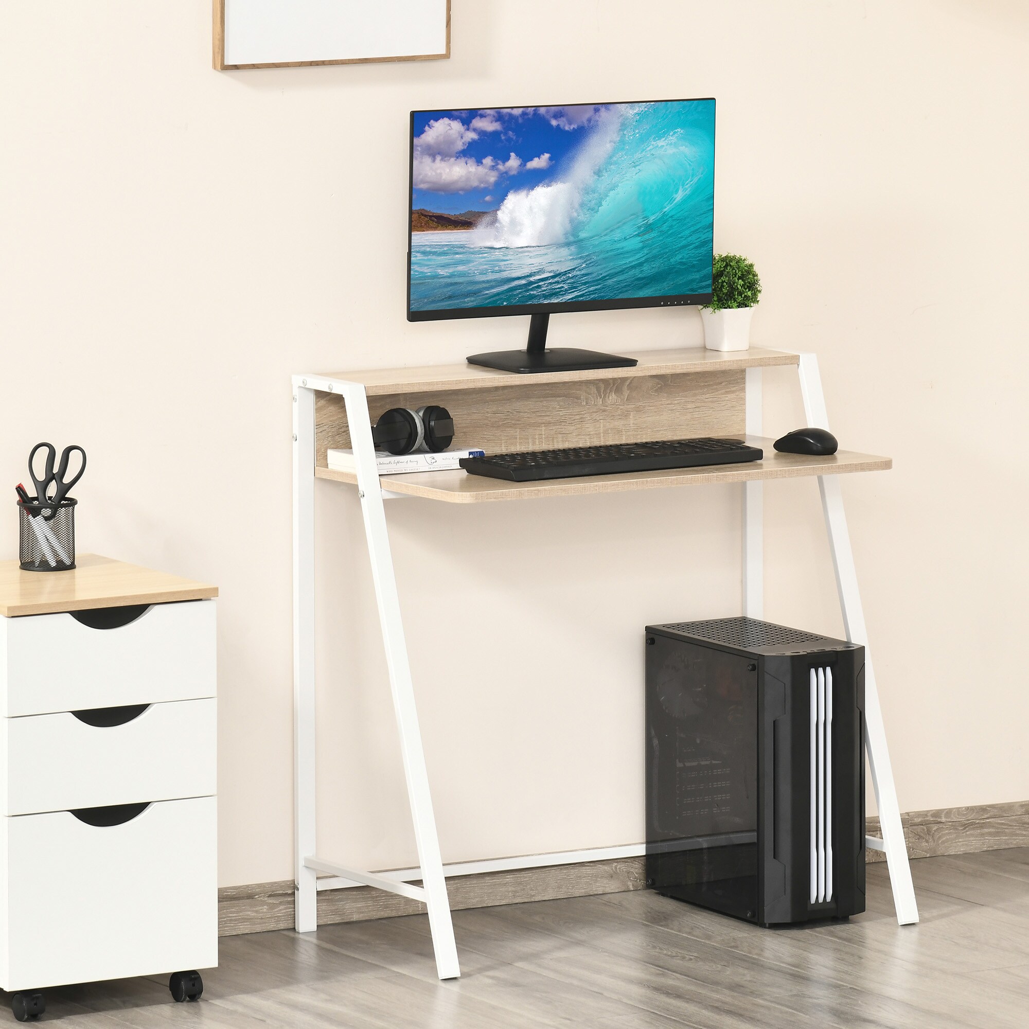 HOMCOM Schreibtisch in Walnuss-Optik 84 x 45 x 85 cm (LxBxH)
