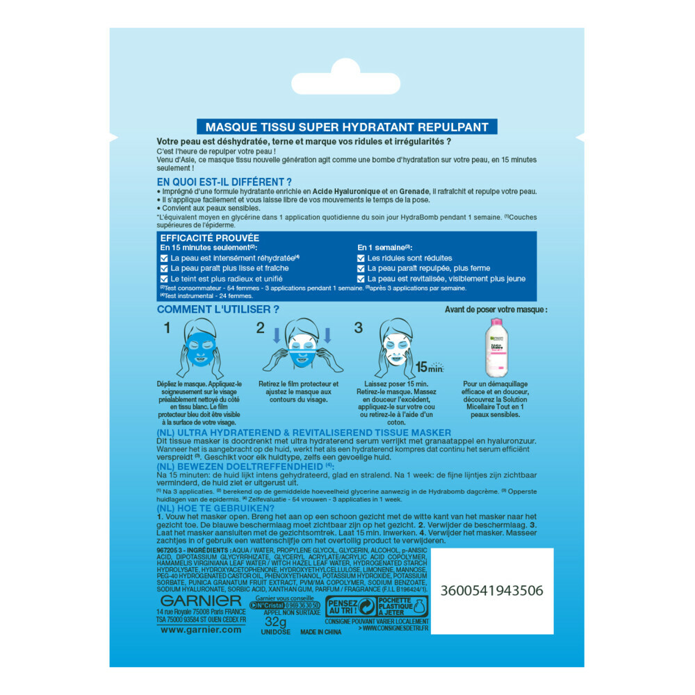 Garnier SkinActive Tissue Gezichtsmasker Hydraterend & Revitaliserend