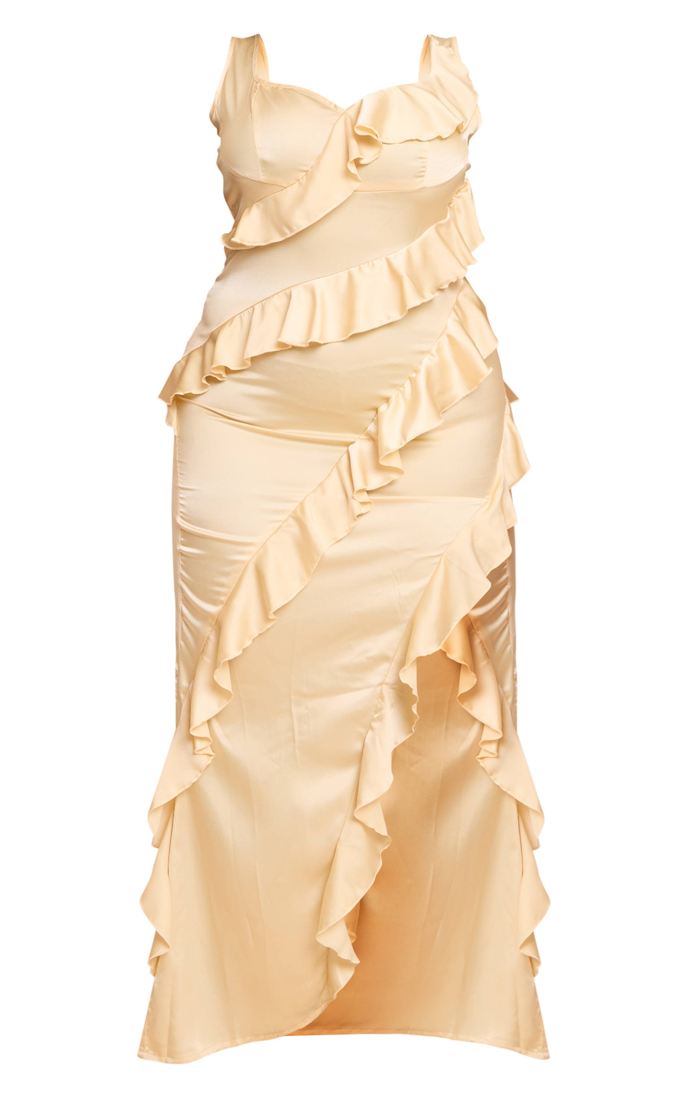 Jaune Robe Longue À Volants Étagés Grande Taille