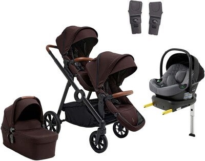 Beemoo Pro Multi 2 Søskenvogn inkl. Route i-Size Babybilstol & Base, Espresso Brown/Mineral Grey