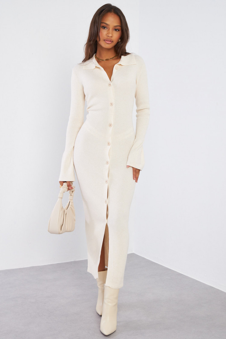Robe chemise beige à boutons