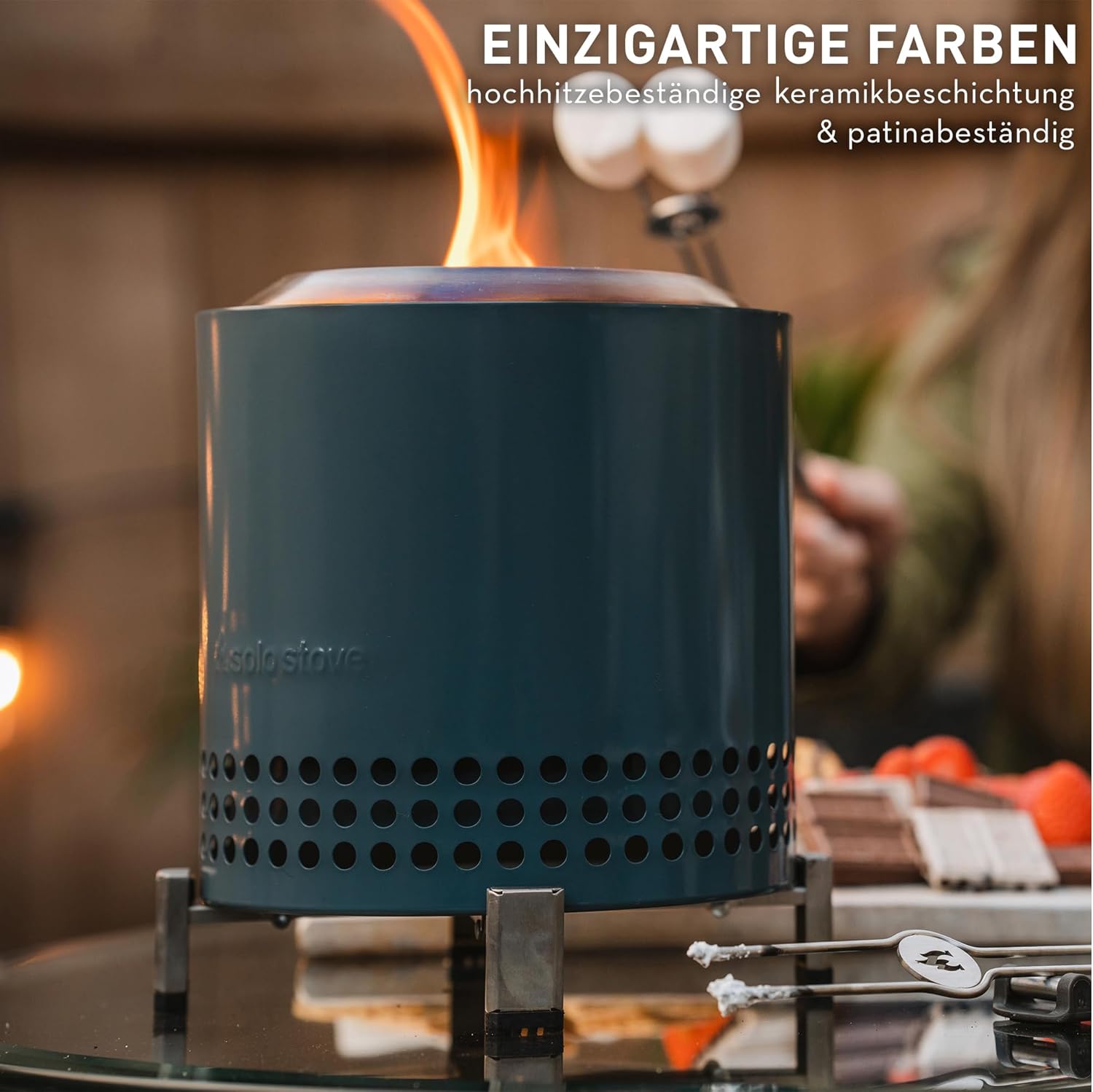 Solo Stove Mesa XL Tischfeuer Outdoor | Raucharmer Mini Tischkamin, Deko für Garten, Terrasse und Balkon, Für Pellets/Holz, Edelstahl, Inkl. Standfuß, Aufbewahrungsbeutel, 21,8 x 17,8cm, 1 kg, Silber