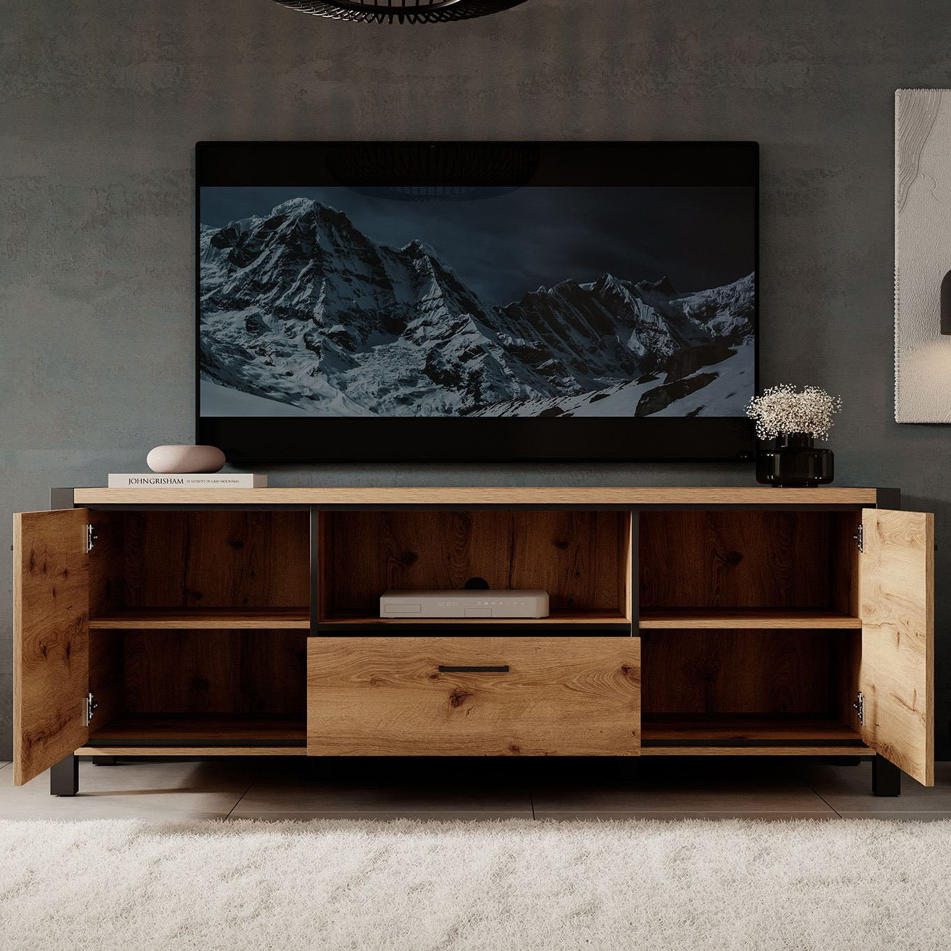 Acapulco - TV-Meubel - Eiken/zwart - 180 cm
