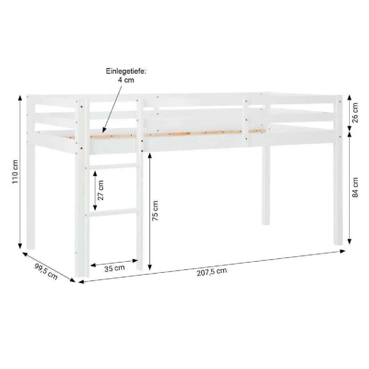 Homestyle4U Lit mi-hauteur 90x200 cm matelas rideau vert