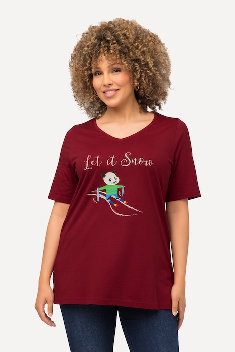 Weihnachts-Shirt, Panda, Classic, V-Ausschnitt, Halbarm