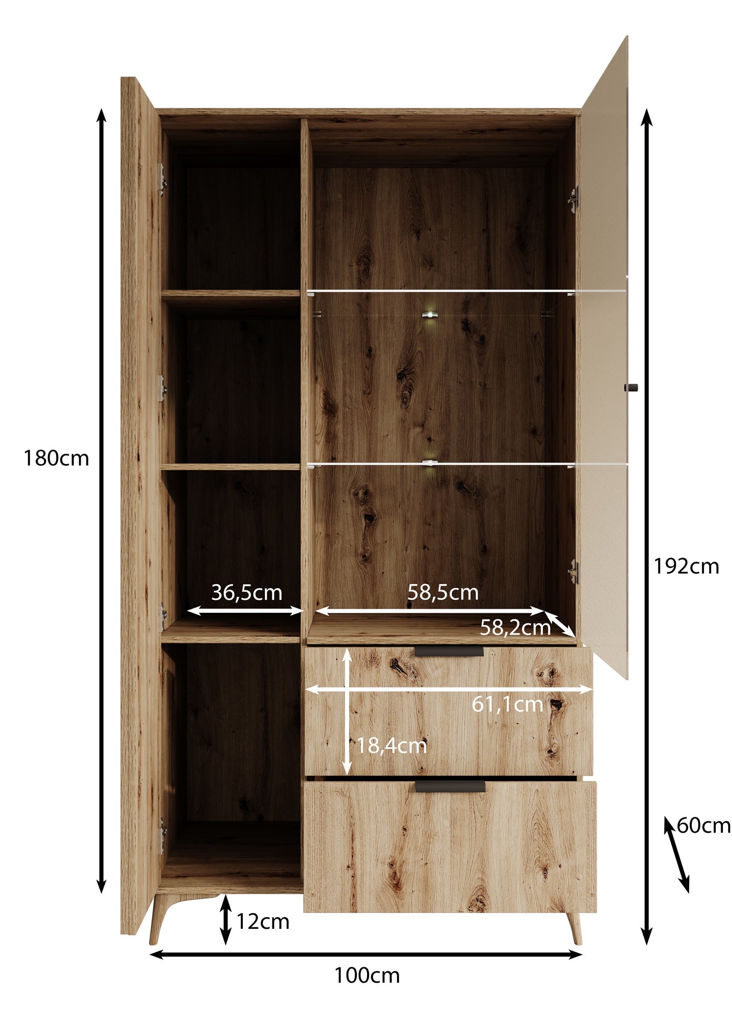Meubella - Vitrinekast Evy - Eiken - 100 cm