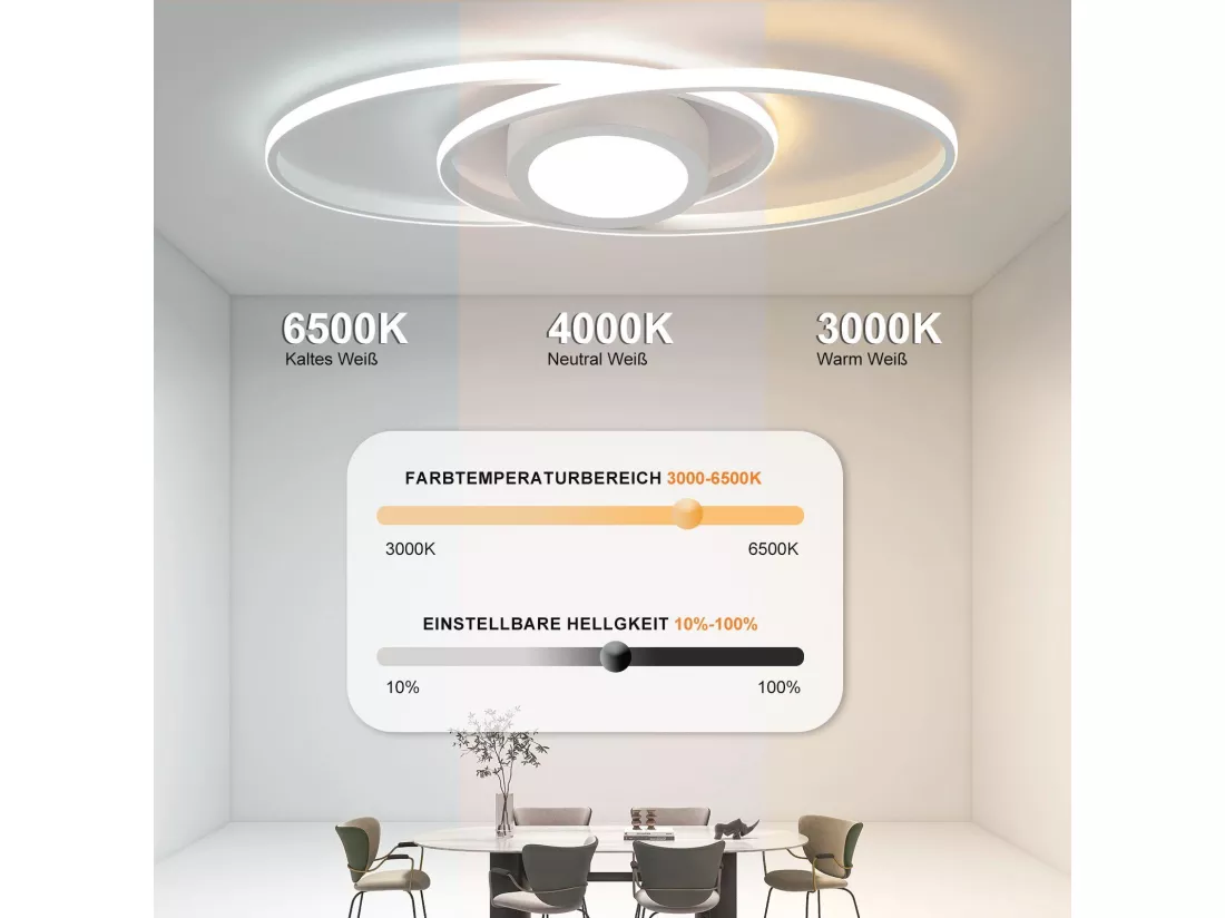 NETTLIFE Plafonnier LED Ovale 48 W Dimmable Blanc avec Télécommande 3000 K - 6500 K Moderne pour Chambre à coucher Chambre d'enfant Bureau
