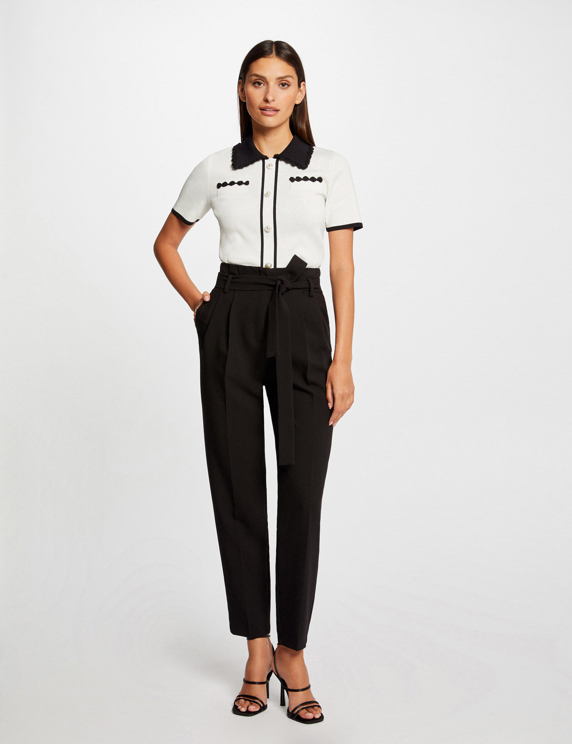 Pull manches courtes avec boutons ecru femme - ecru