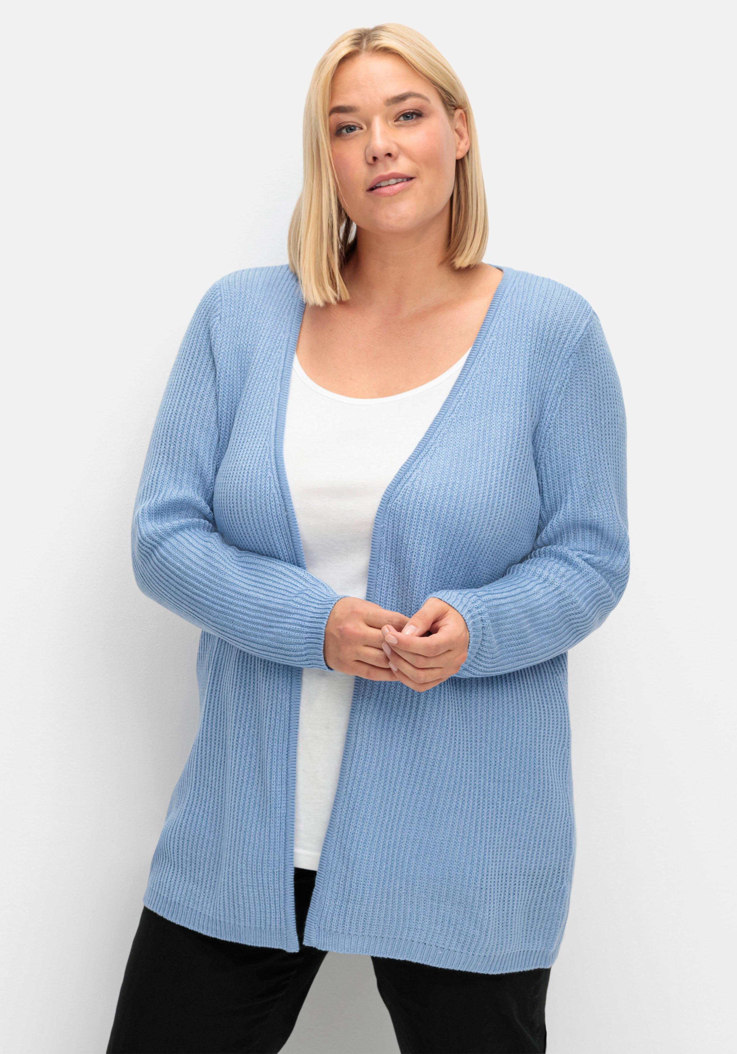 Longstrickjacke in verschlussloser Form, in Rippstrick