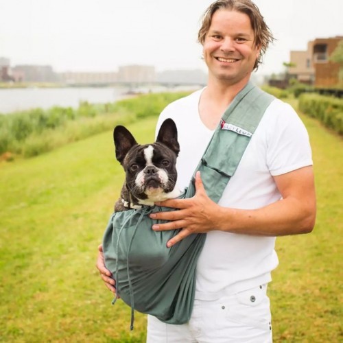 Bolsa de transporte para animais de estimação em lona, verde.