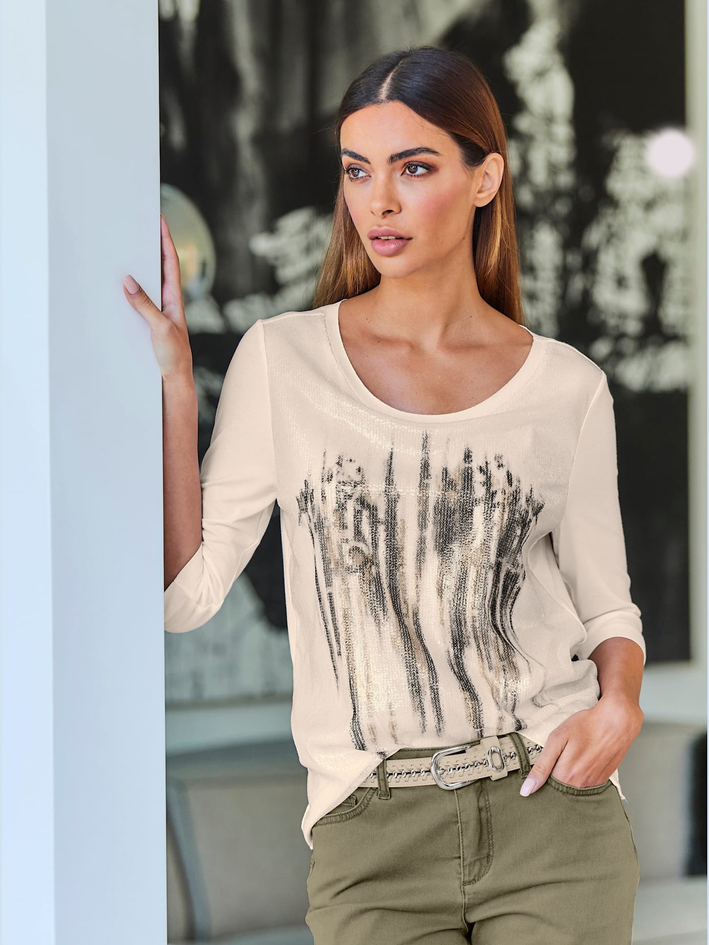 T-shirt imprimé à paillettes brillantes