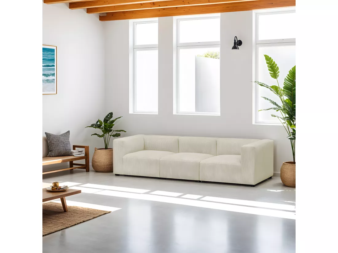 Canapé modulable 4 places en velours côtelé beige - Modulo