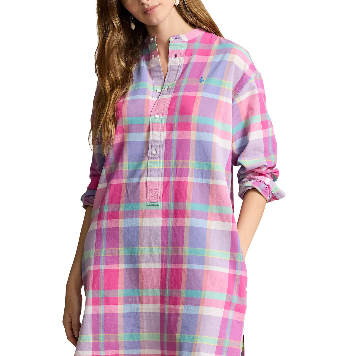 POLO RALPH LAUREN<br>Vestido camisa xadrez midi