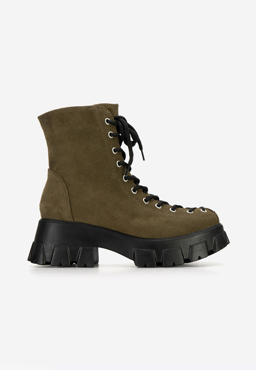 Bottines à lacets femme en cuir kaki Suneca V2