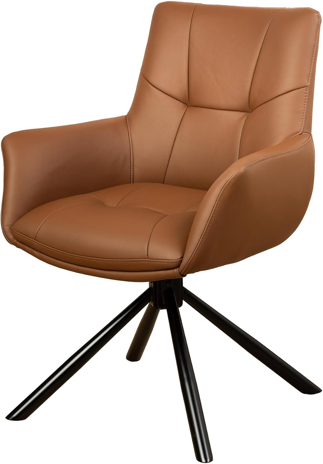 Riess Ambiente Drehbarer Design Stuhl Signature - Cognac - Echtleder 360° Armlehnstuhl mit Federkern schwarzes Metall modern