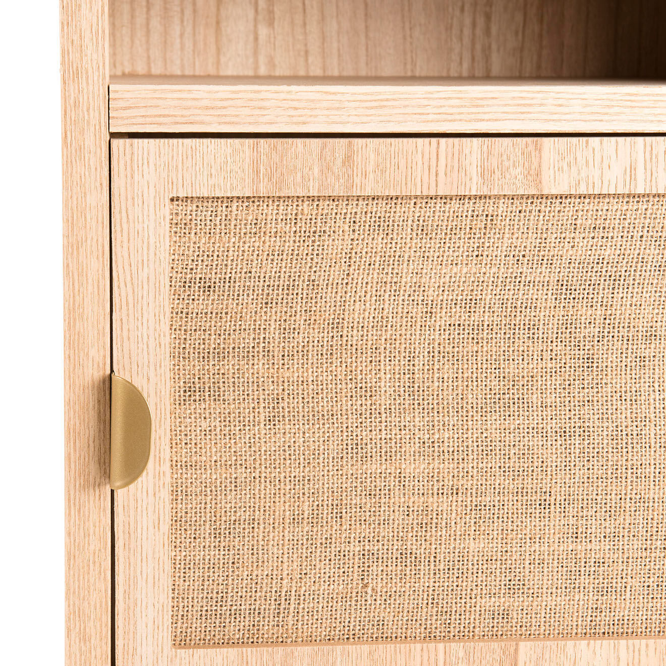 Macabane Chevet 1 niche 1 porte toile de jute aline bois/dorée - 40x30x59.5 cm