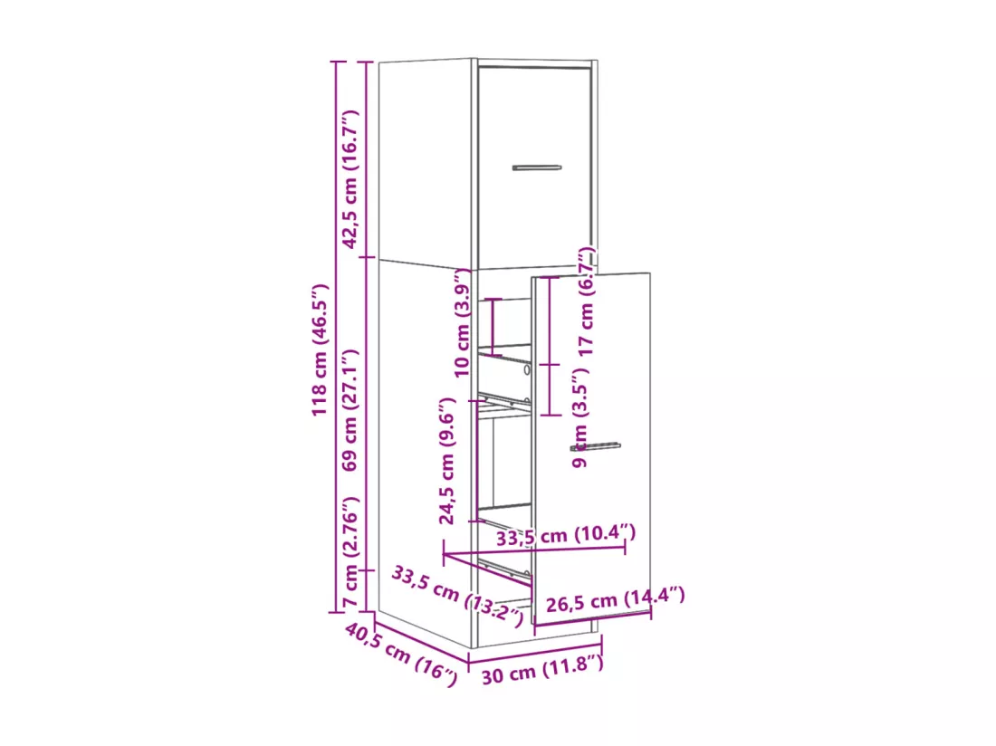 Armoire d'apothicaire chêne fumé 30x41x118 cm bois d'ingénierie