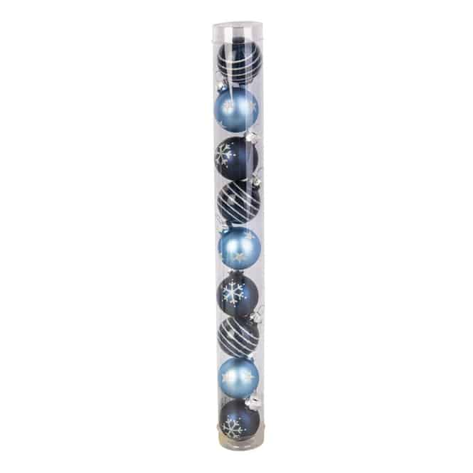 Christbaumkugeln aus Glas - Sterne/Schneeflocken/Streifen - blau/silber - ca. 3 cm - 9 Stück
