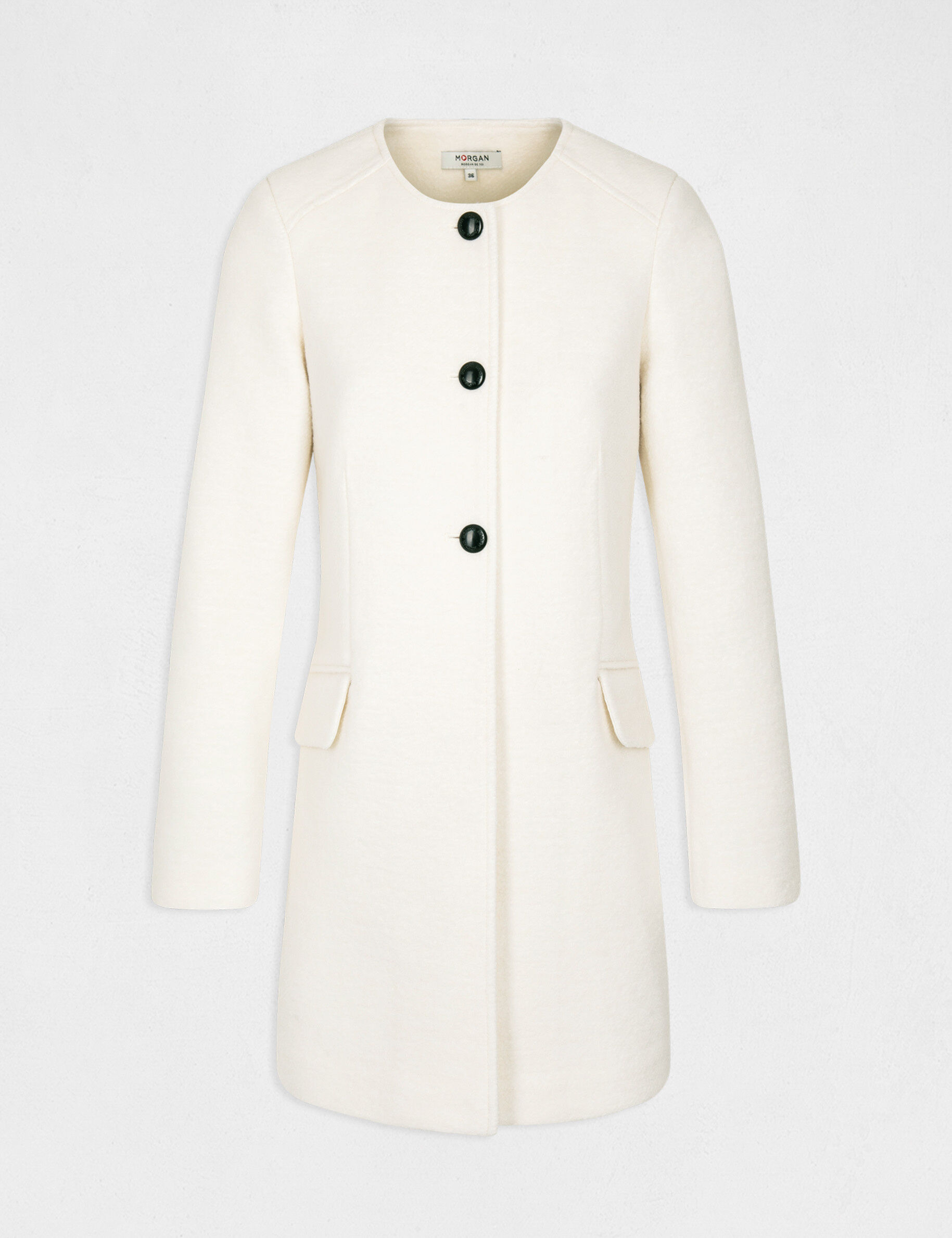 Manteau droit boutonné ivoire femme - ivoire