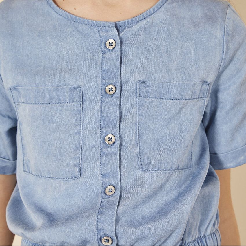 Robe manches courtes effet jean pour fille - Bleu