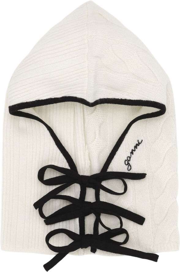 Ganni Cashmere Mix Knit Tie String Balacl Egret